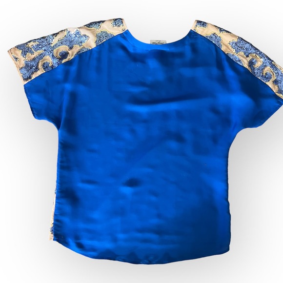 Tracy Reese Neiman Royal Gold Sequin Marcus Shirt Dolman Short Sleeve Size S NWT - Picture 6 of 12